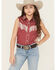 Image #1 - Rock & Roll Denim Girls' Embroidered Retro Sleeveless Snap Western Shirt, Wine, hi-res