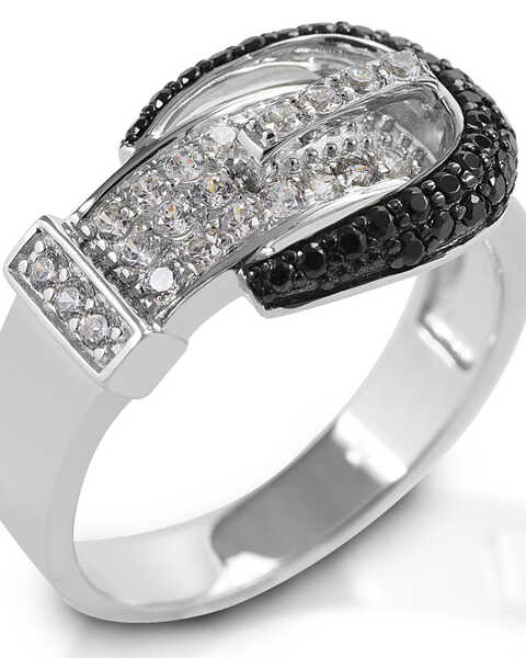 Image #1 - Kelly Herd Women's Black Pave Buckle Ring, Silver, hi-res