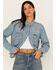 Image #1 - Wrangler Retro Women's Denim Frayed Long Sleeve Snap Western Shirt, Blue, hi-res