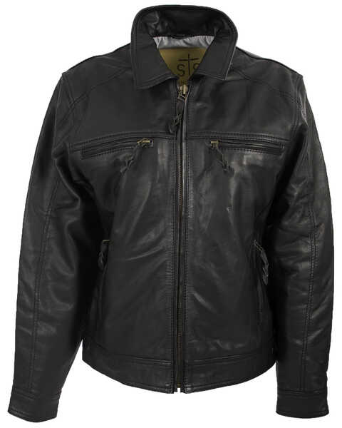 STS Ranchwear Boys' Black Turnback Leather Jacket, Black, hi-res