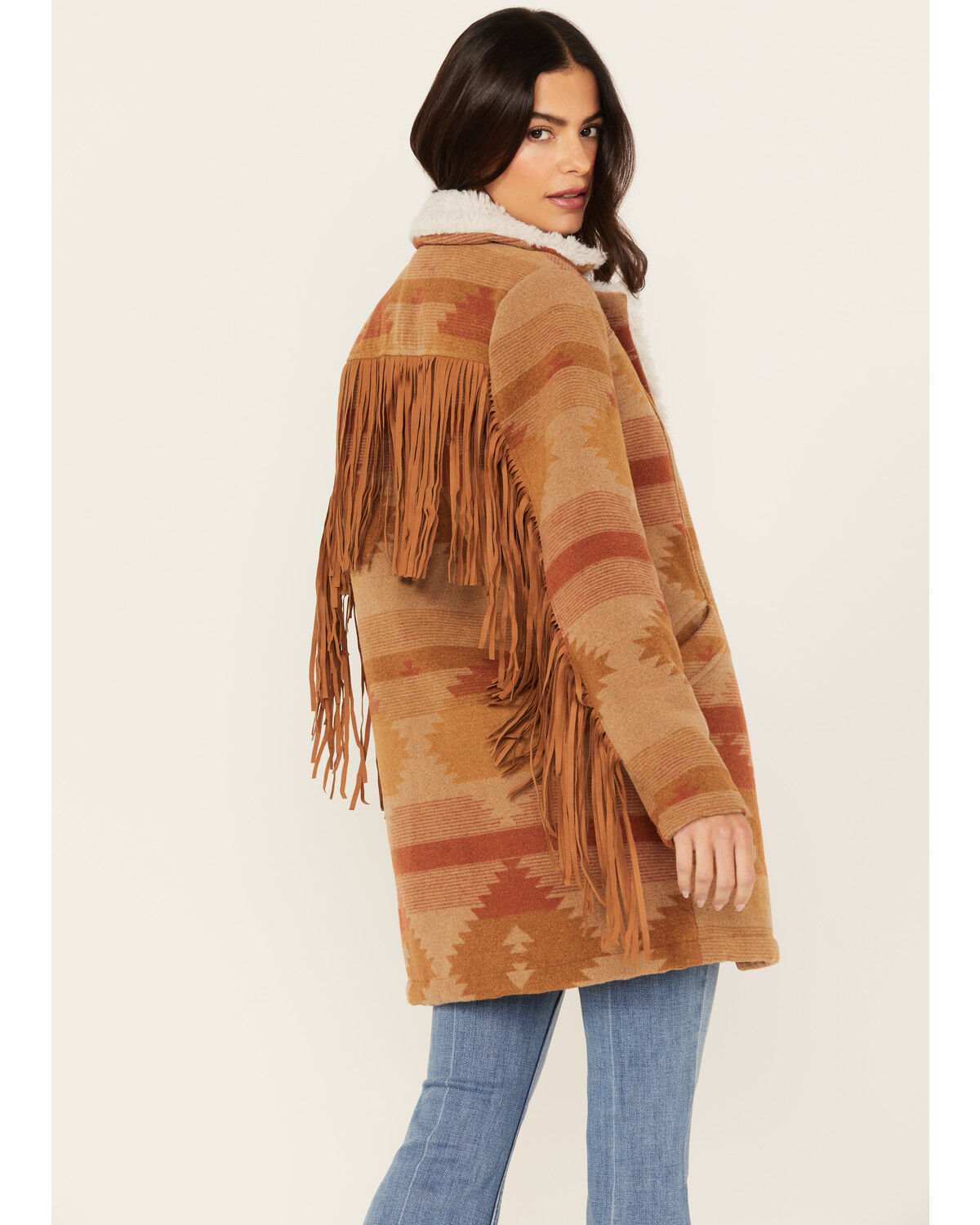 Image #4 - Idyllwind Women's Nettie Sherpa Collar Tonal Blanket Coat, Medium Brown, hi-res