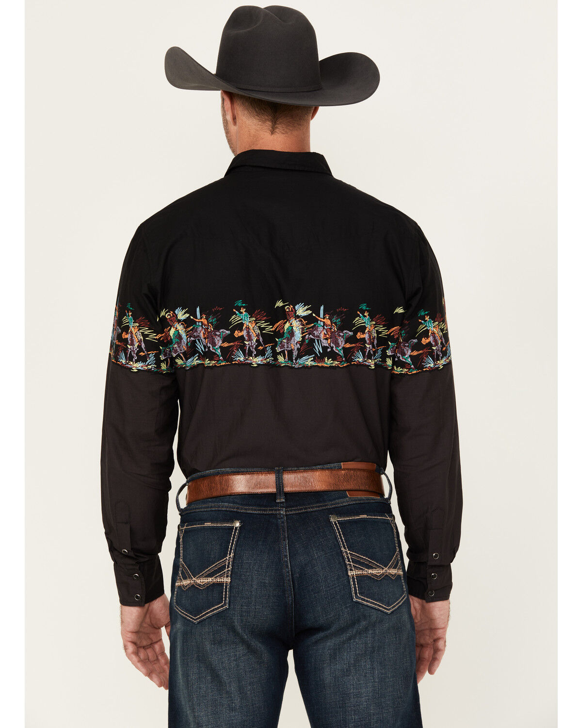 Image #4 - Roper Men's Vintage Horse Border Print Long Sleeve Snap Western Shirt, Black, hi-res
