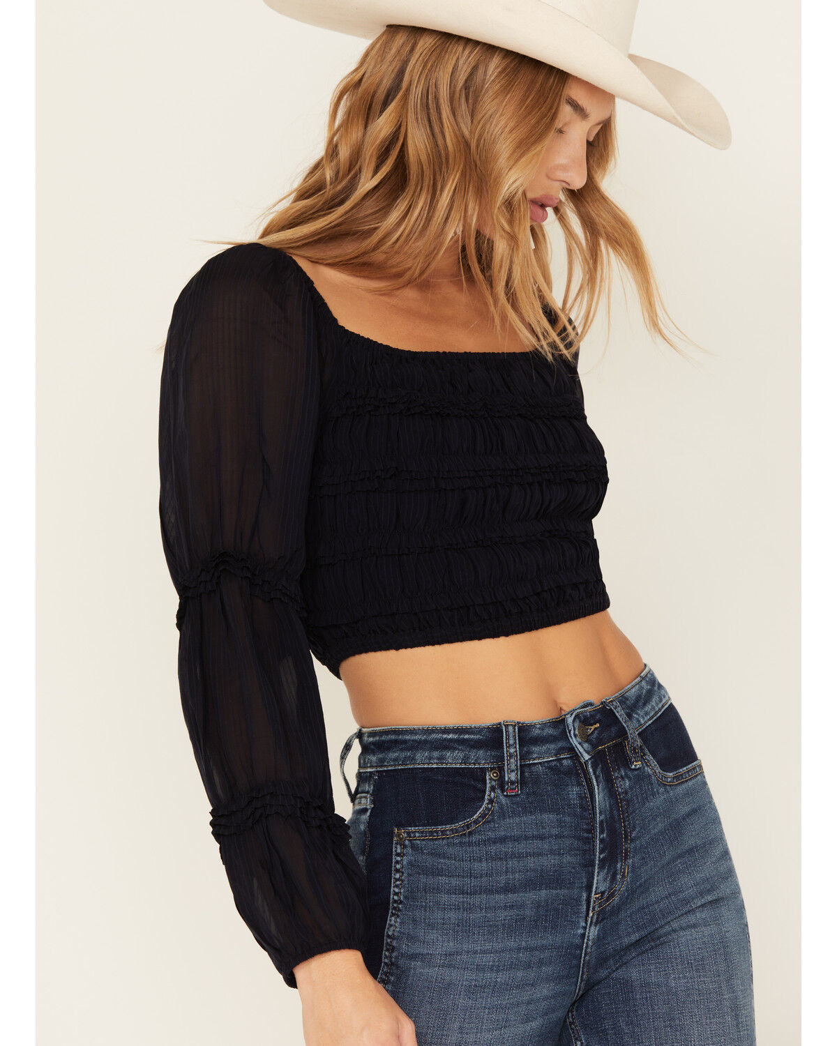 Image #2 - Idyllwind Women's Nash Romantic Ruffle Crop Top, Indigo, hi-res