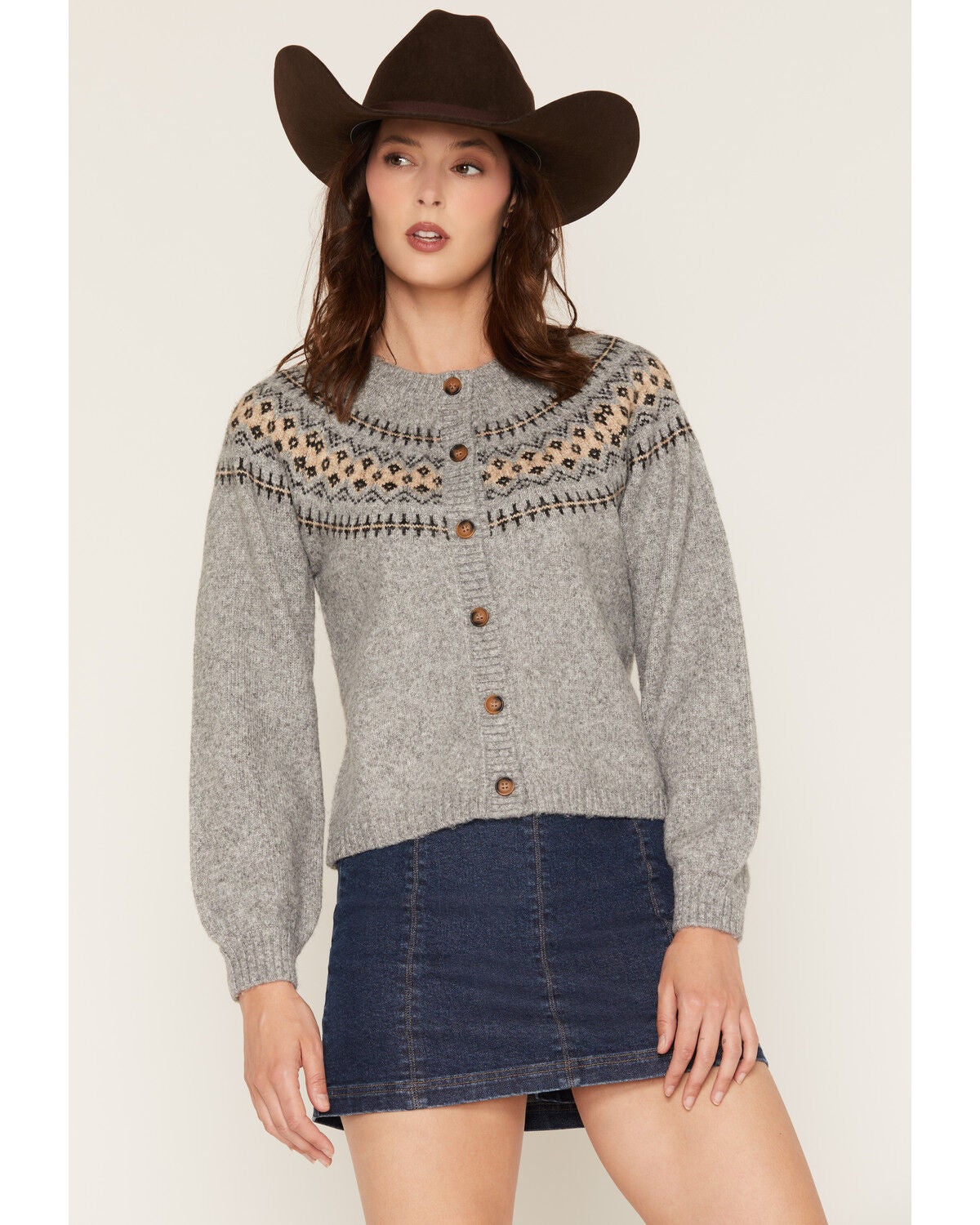 Image #1 - Saltwater Luxe Women's Southwestern Button-Down Cardigan, Grey, hi-res
