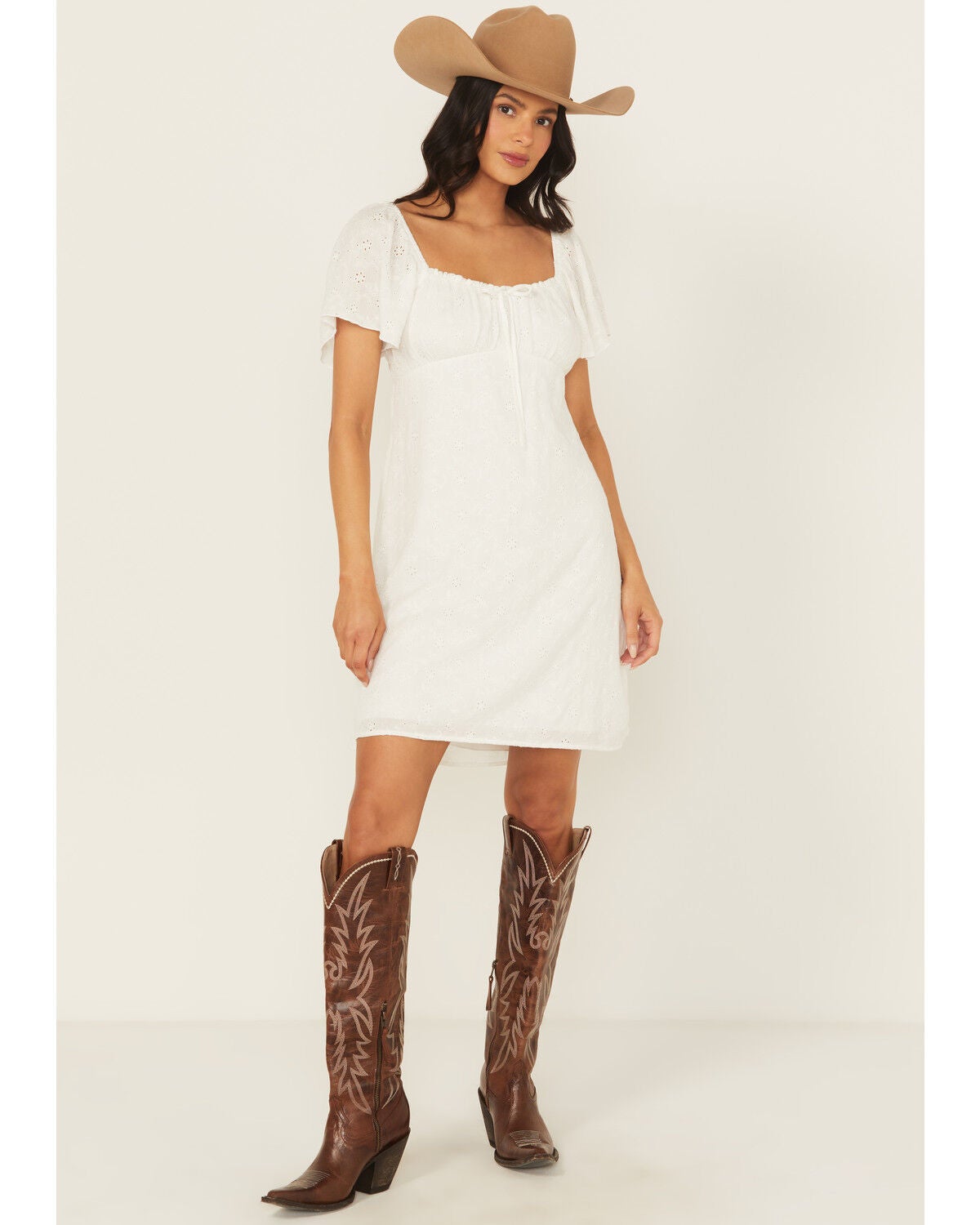Shyanne Women's Eyelet Short Sleeve Mini Dress, White, hi-res