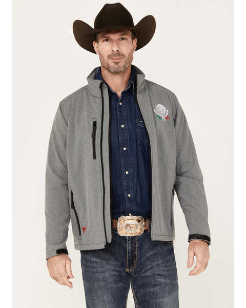 Cowboy Hardware Men's Fuerte Mexico Flag Softshell Jacket, Dark Grey, hi-res