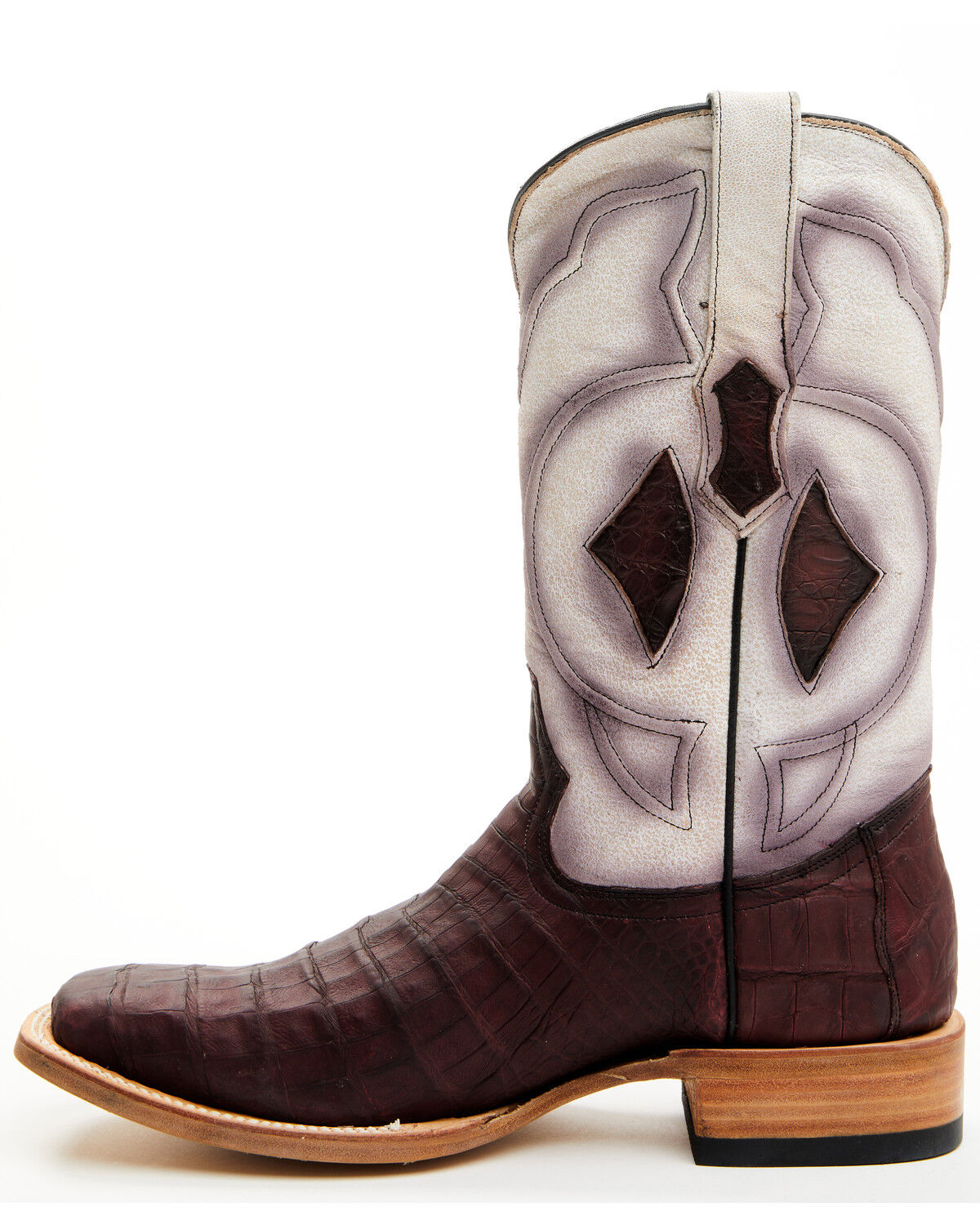 Image #3 - Tanner Mark Men's Exotic Caiman Western Boots - Broad Square Toe, Wine, hi-res