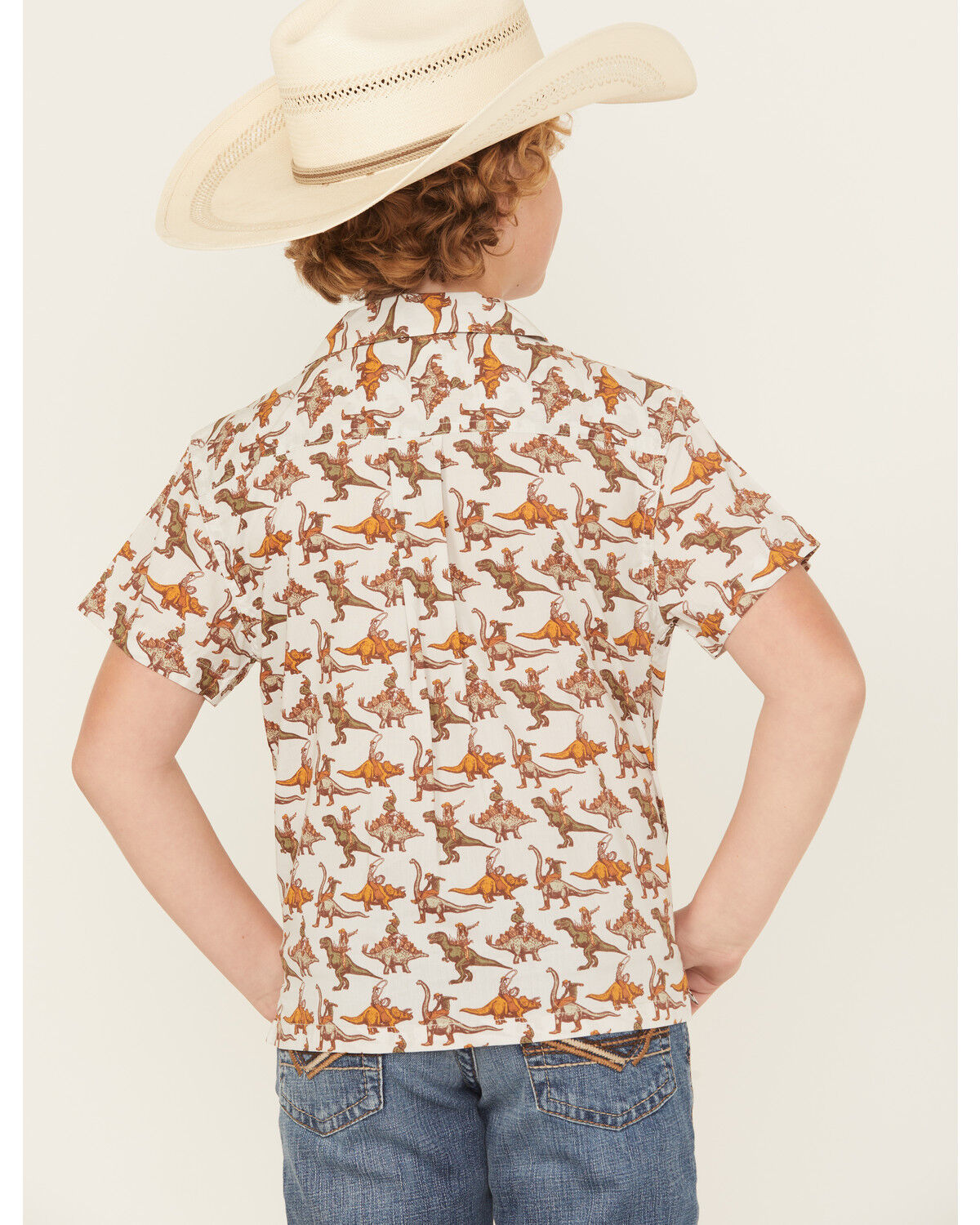 Image #4 - Cinch Boys' Camp Short Sleeve Button-Down Western Shirt, Cream, hi-res