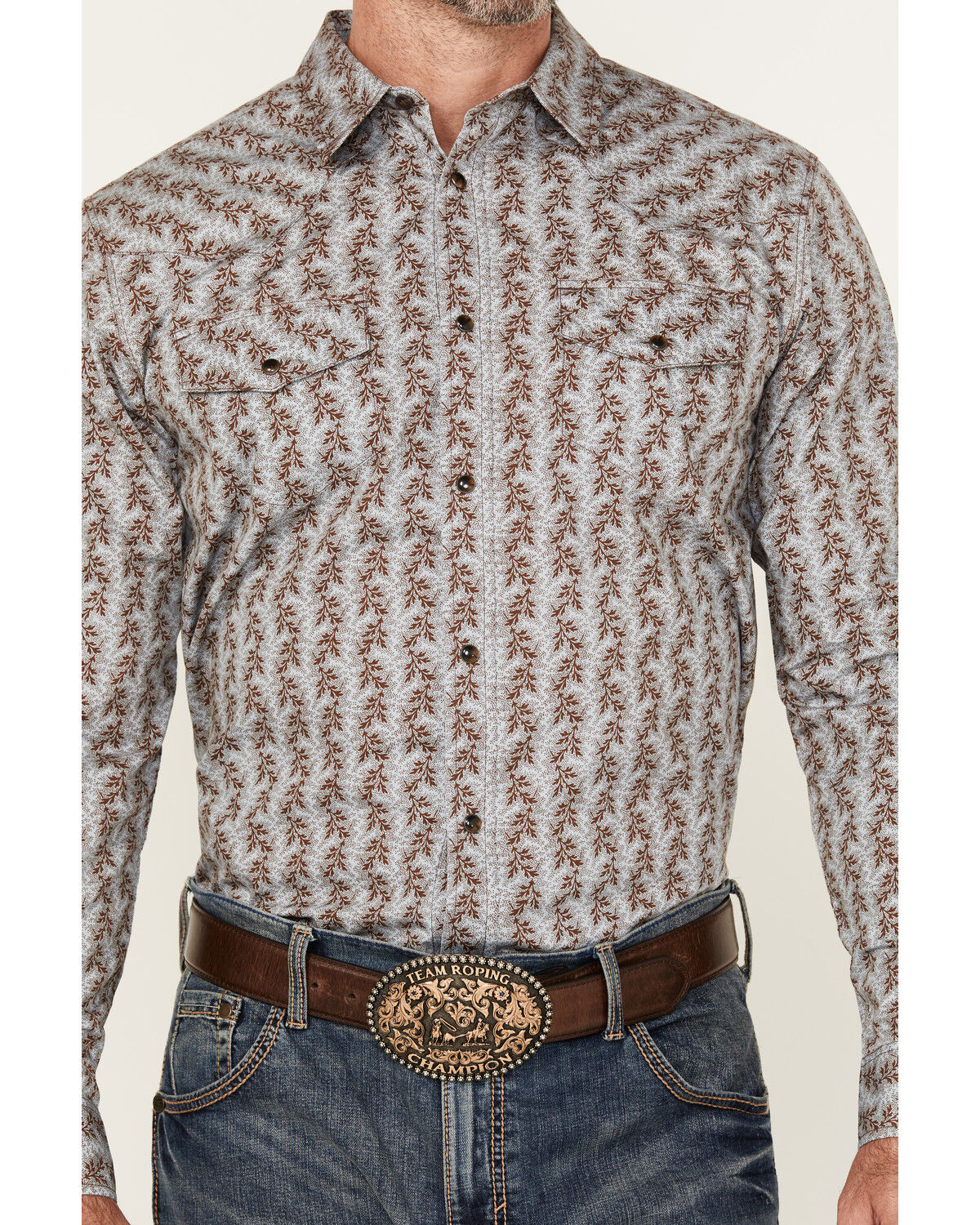 Image #3 - Gibson Trading Co Men's Broken Stick Floral Print Long Sleeve Snap Stretch Western Shirt, Blue, hi-res