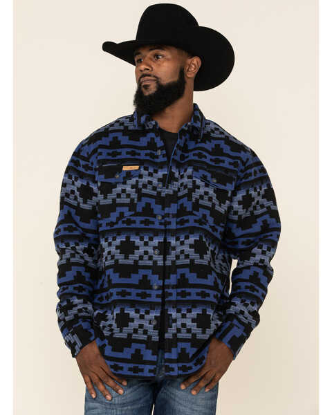 Powder River Outfitters Men's Southwestern Print Jacquard Shirt Jacket , Navy, hi-res