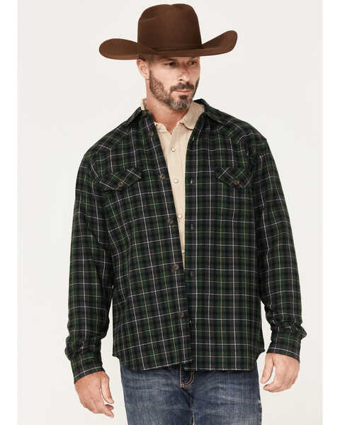 Cody James Men's Alder Tree Plaid Button Down Bonded Western Flannel Shirt Jacket , Green, hi-res