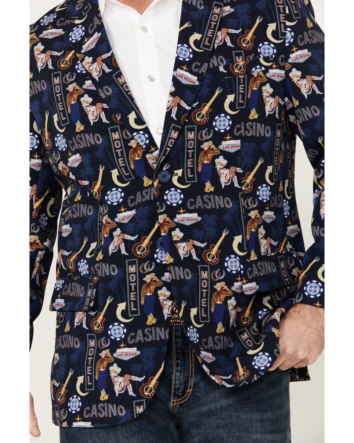 日本最級 Conversation Casino Men's Demin Roll & Rock Print Fit Modern タイムセール