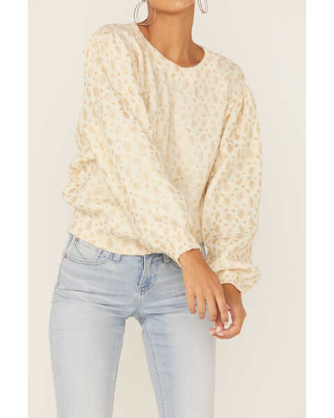 Image #2 - Molly Bracken Women's Leaf Print Sweater, Off White, hi-res