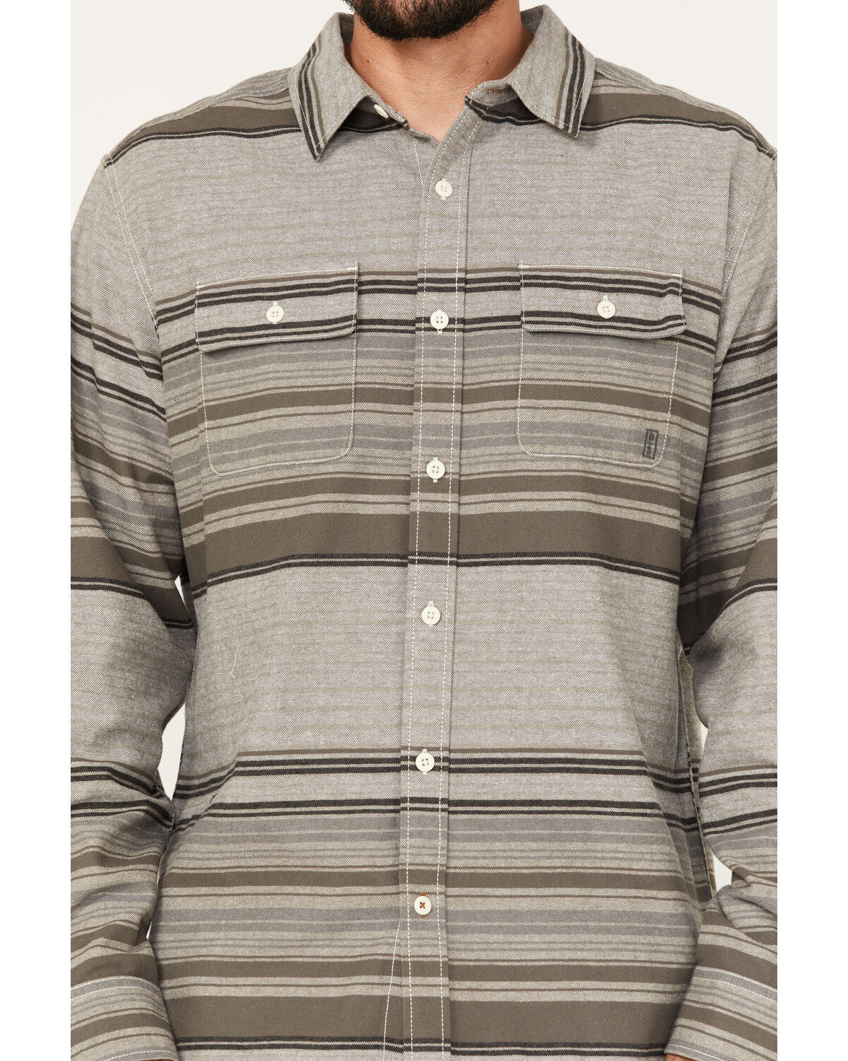 Image #3 - Brothers and Sons Men's Fine Line Striped Print Long Sleeve Button Down Flannel Shirt, Sand, hi-res