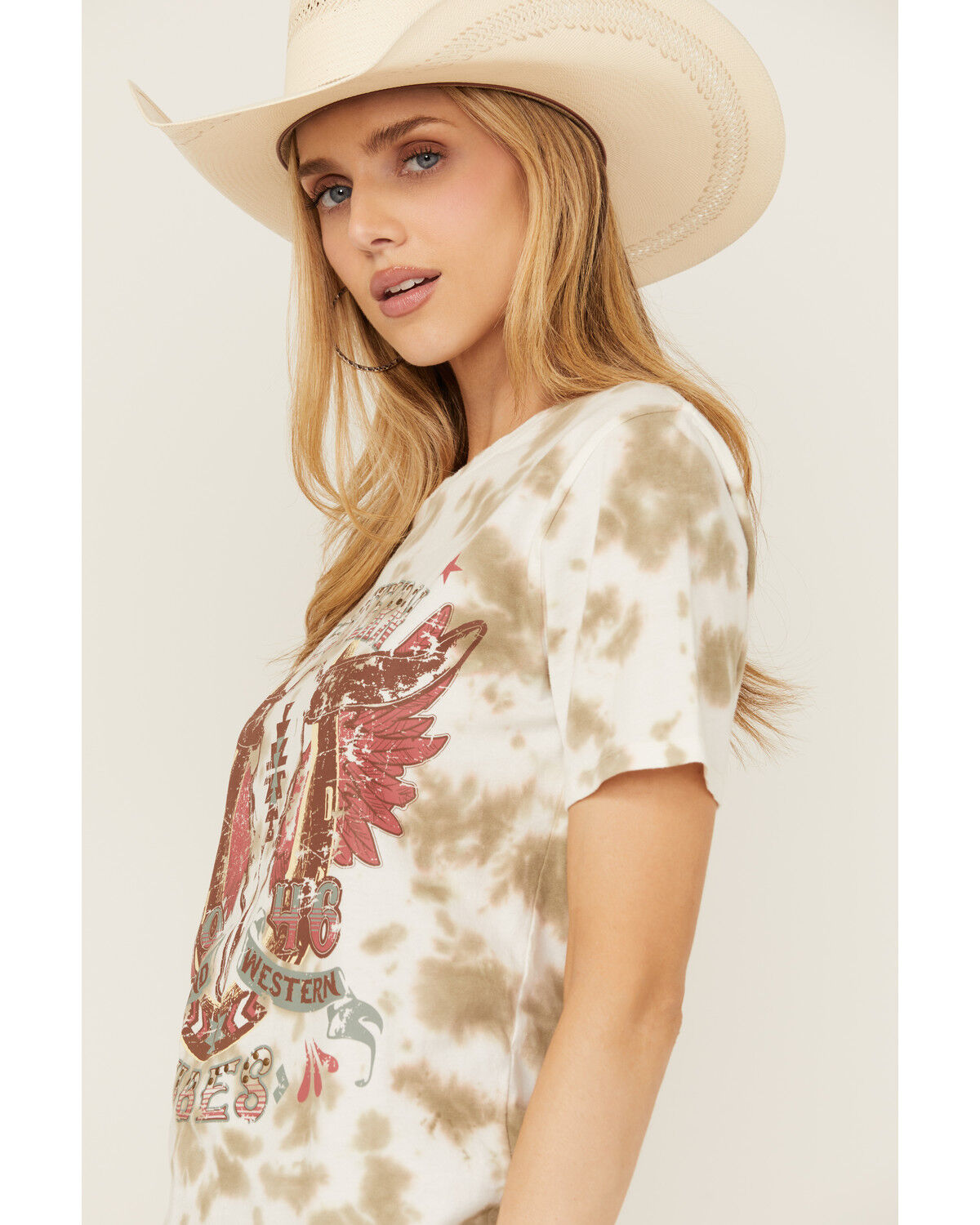 Image #2 - Rock & Roll Denim Women's Tie Dye West Short Sleeve Graphic Tee, Cream, hi-res