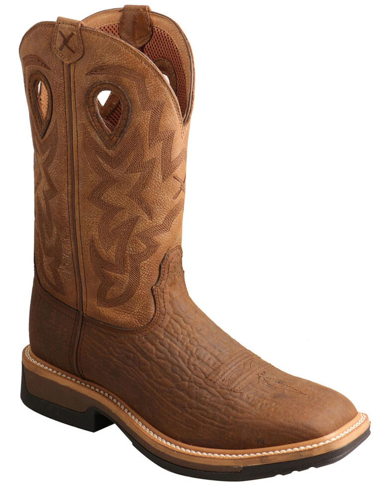 Twisted X Men's Lite Cowboy Western Work Boots - Wide Square Toe, Brown, hi-res