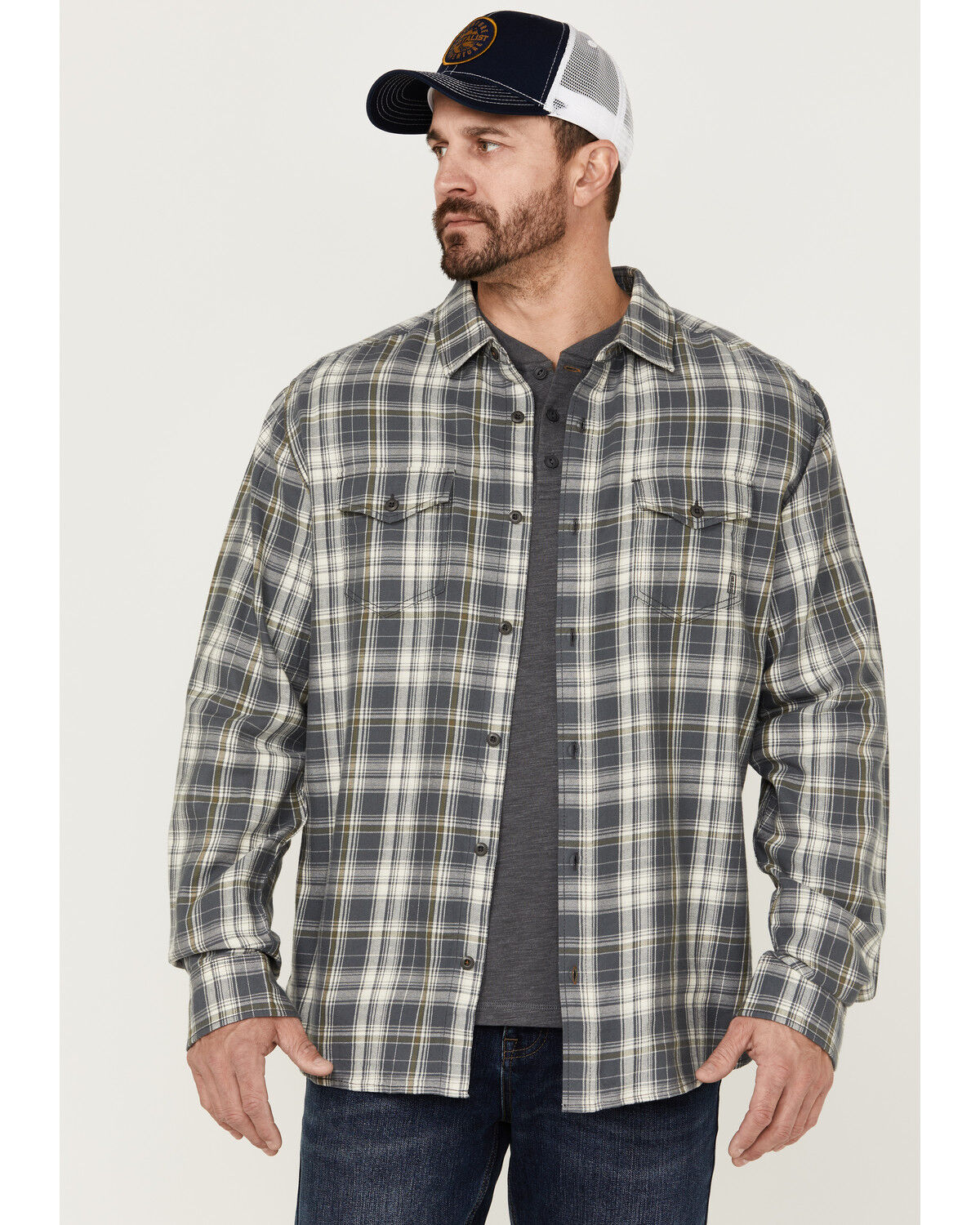 Image #1 - Brothers and Sons Men's Plaid Long Sleeve Button-Down Western Shirt, Charcoal, hi-res