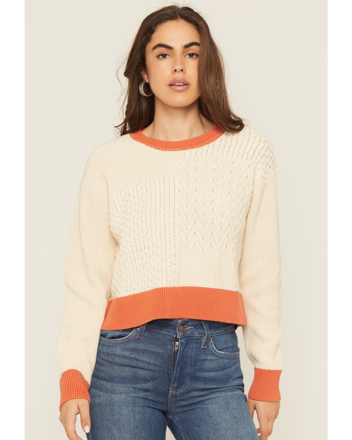 Cleo + Wolf Women's Colorblock And Stitch Sweater, Sand, hi-res