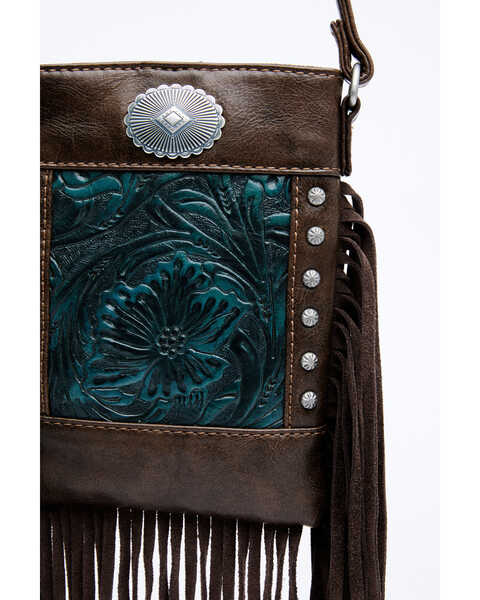 Image #2 - Shyanne Women's Cassidy Tooled Crossbody Bag, Chocolate/turquoise, hi-res