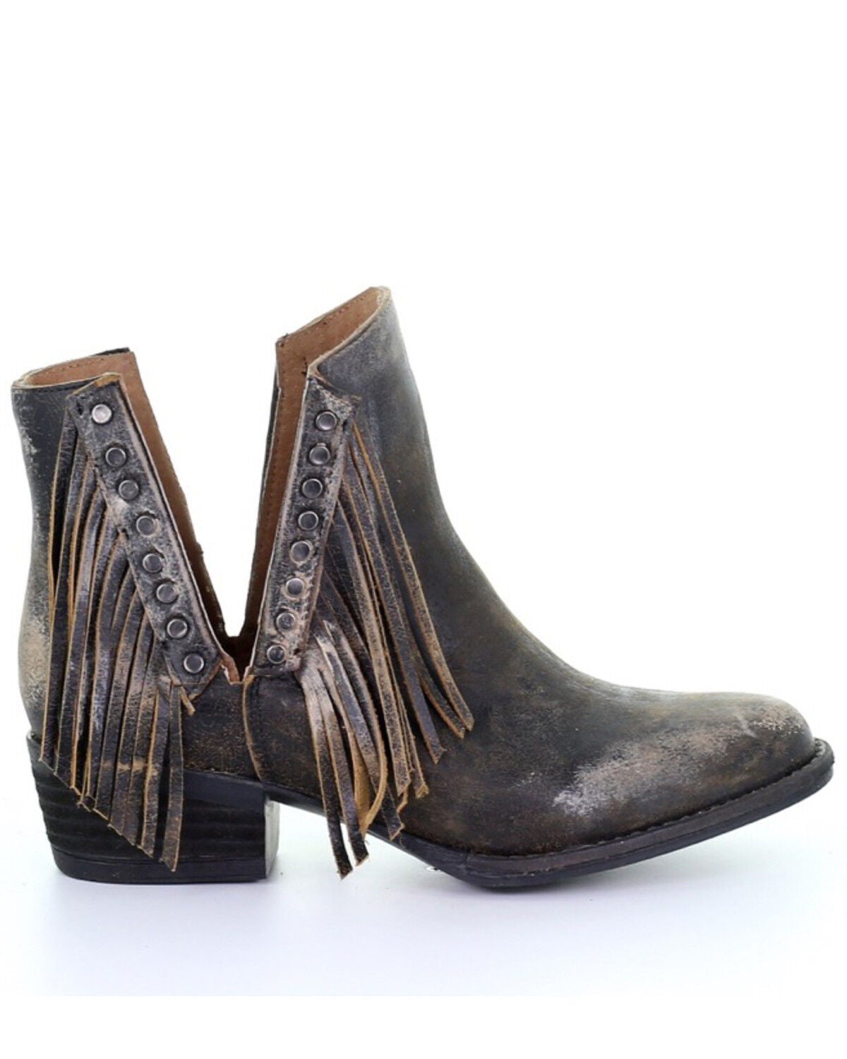 Image #2 - Circle G Women's Studded Fringe Fashion Booties - Round Toe, Black, hi-res