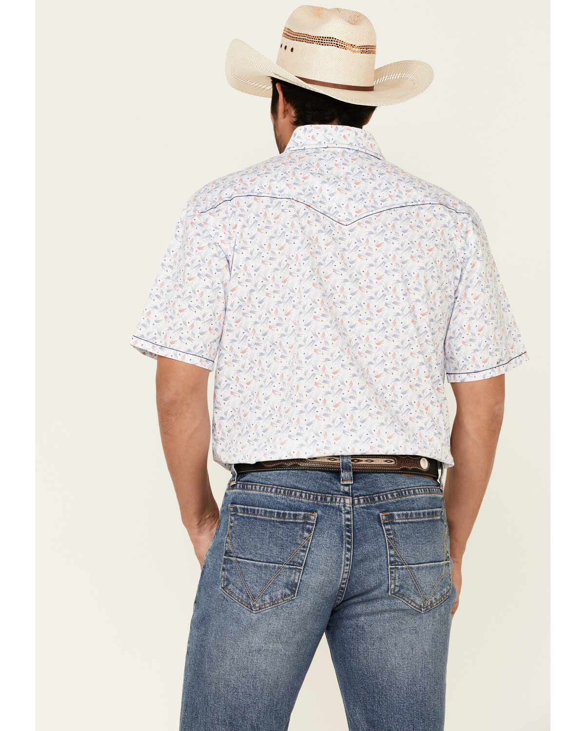 Image #4 - Rough Stock By Panhandle Royal Americana Print Short Sleeve Western Shirt, Royal Blue, hi-res