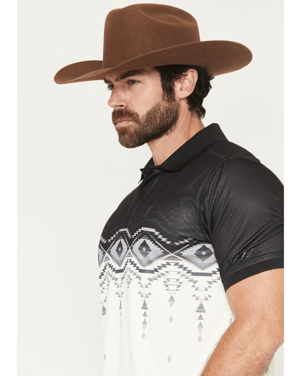 Image #2 - RANK 45&reg; Men's Elko Southwestern Border Print Short Sleeve Button-Down Polo Shirt, Black, hi-res