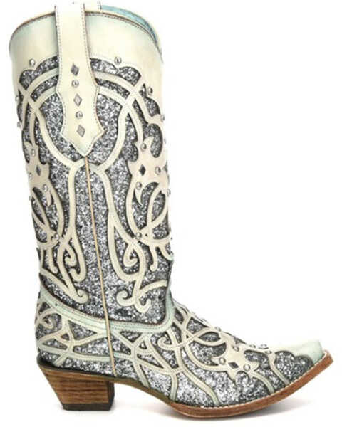 Image #2 - Corral Women's White Turquoise Glitter Chameleon Sun Boots - Snip Toe , , hi-res