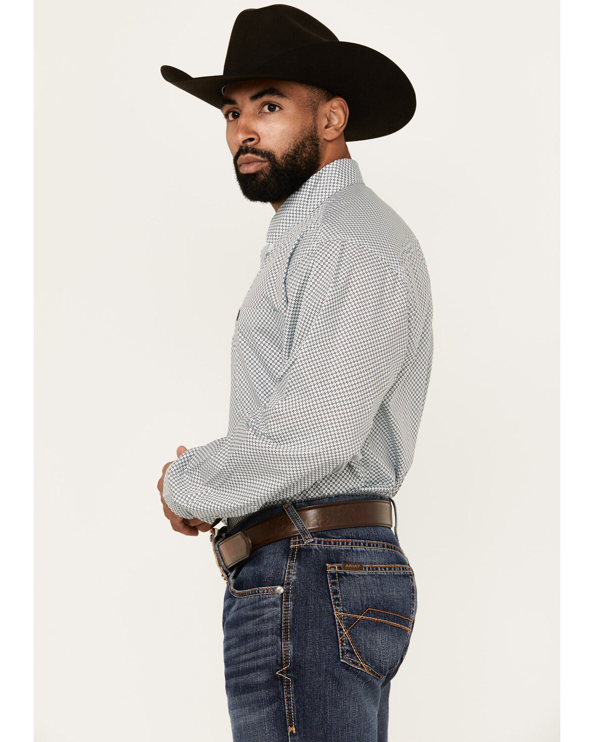 Image #2 - Cinch Men's Micro Geo Print Long Sleeve Button-Down Western Shirt, Aqua, hi-res