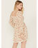 Image #4 - Wild Moss Women's Floral Print Smocked Long Sleeve Mini Dress, Ivory, hi-res