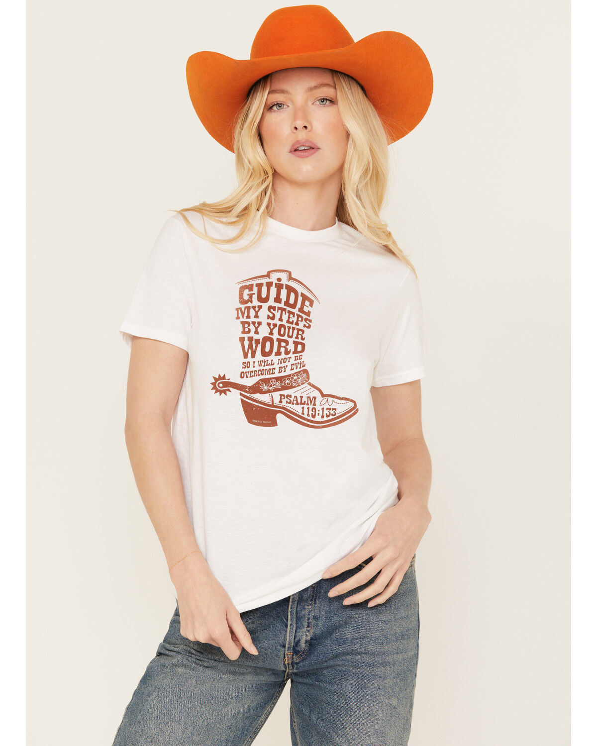 Image #1 - Kerusso Women's Guide My Steps Short Sleeve Graphic Tee, White, hi-res