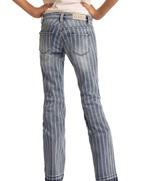 Image #1 - Rock & Roll Denim Girls' Striped Trouser Jeans  , Blue, hi-res
