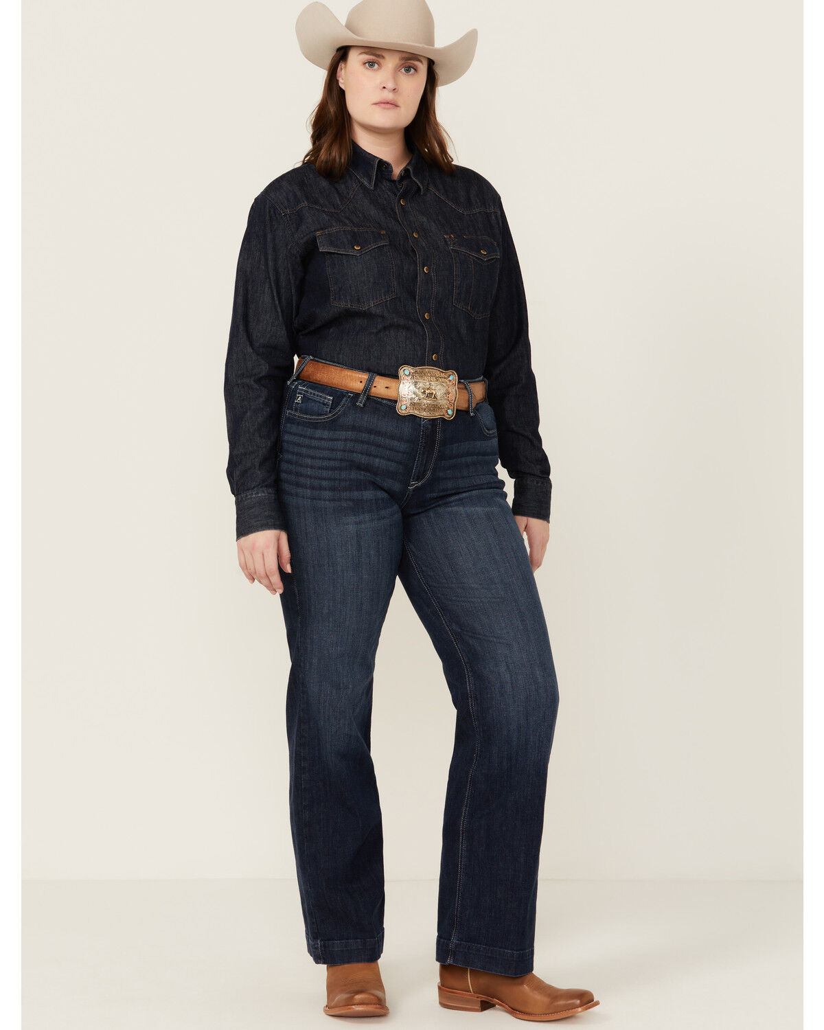 Image #1 - Ariat Women's Dark Wash Mid Rise Angela Trouser Jeans - Plus, Dark Wash, hi-res