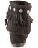 Minnetonka Double Fringe Side Zip Moccasin, Black, hi-res