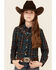 Image #1 - Roper Girls' Windowpane Plaid Print Fancy Yoke Long Sleeve Pearl Snap Western Shirt, Brown, hi-res