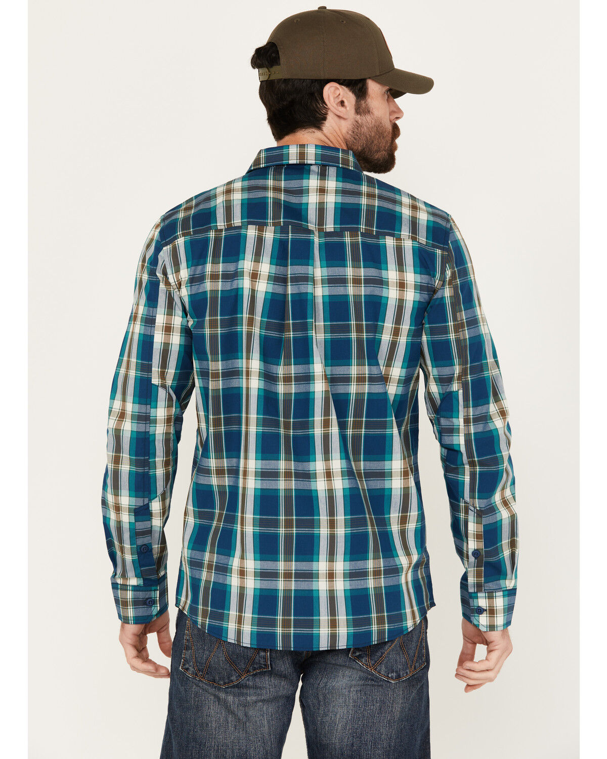 Image #4 - Brothers and Sons Men's Aransas Plaid Print Long Sleeve Button Down Western Shirt, Hunter Green, hi-res