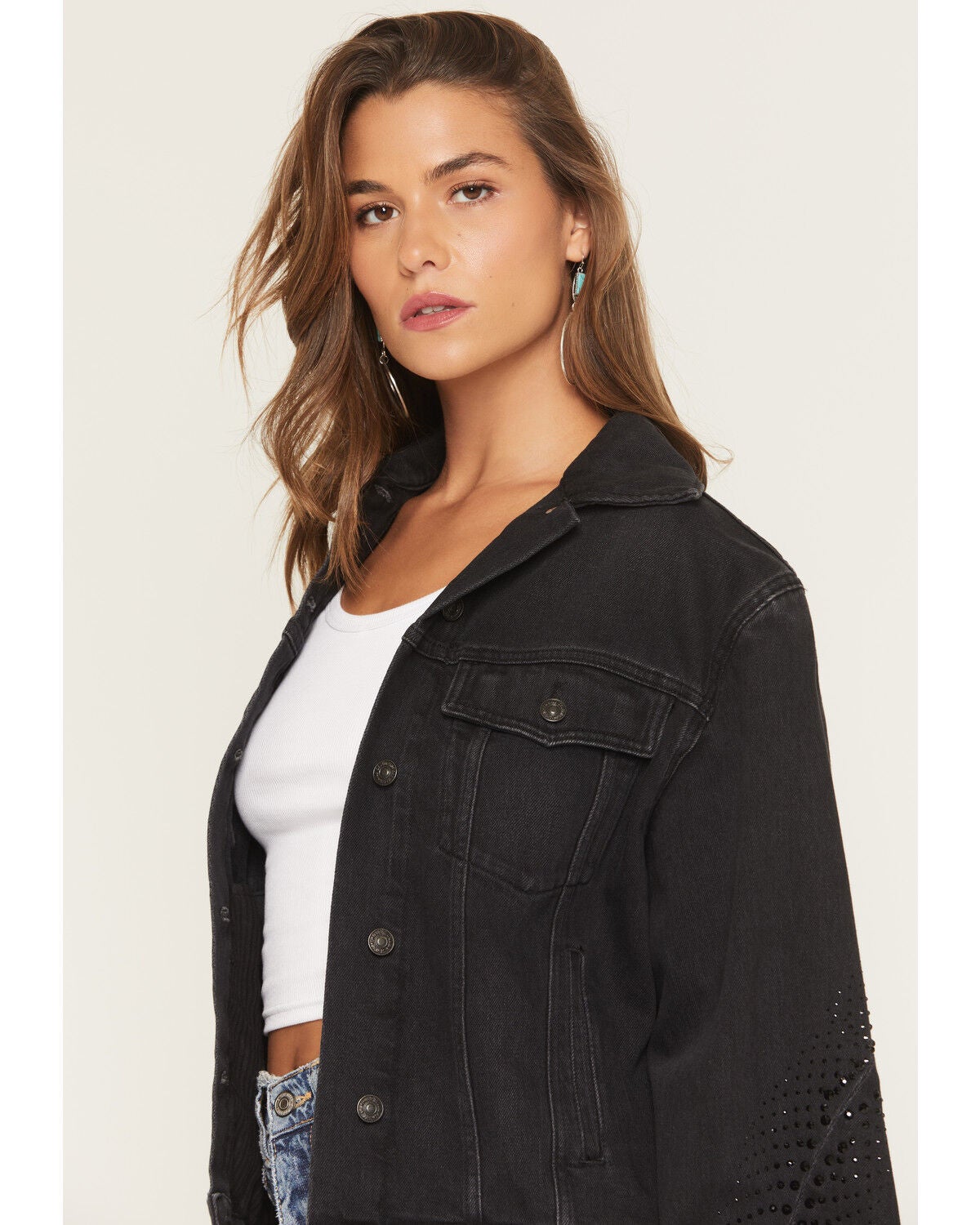 Image #2 - 7 For All Mankind Women's Thunderstorm Twisted Crystal Denim Jacket, Black, hi-res