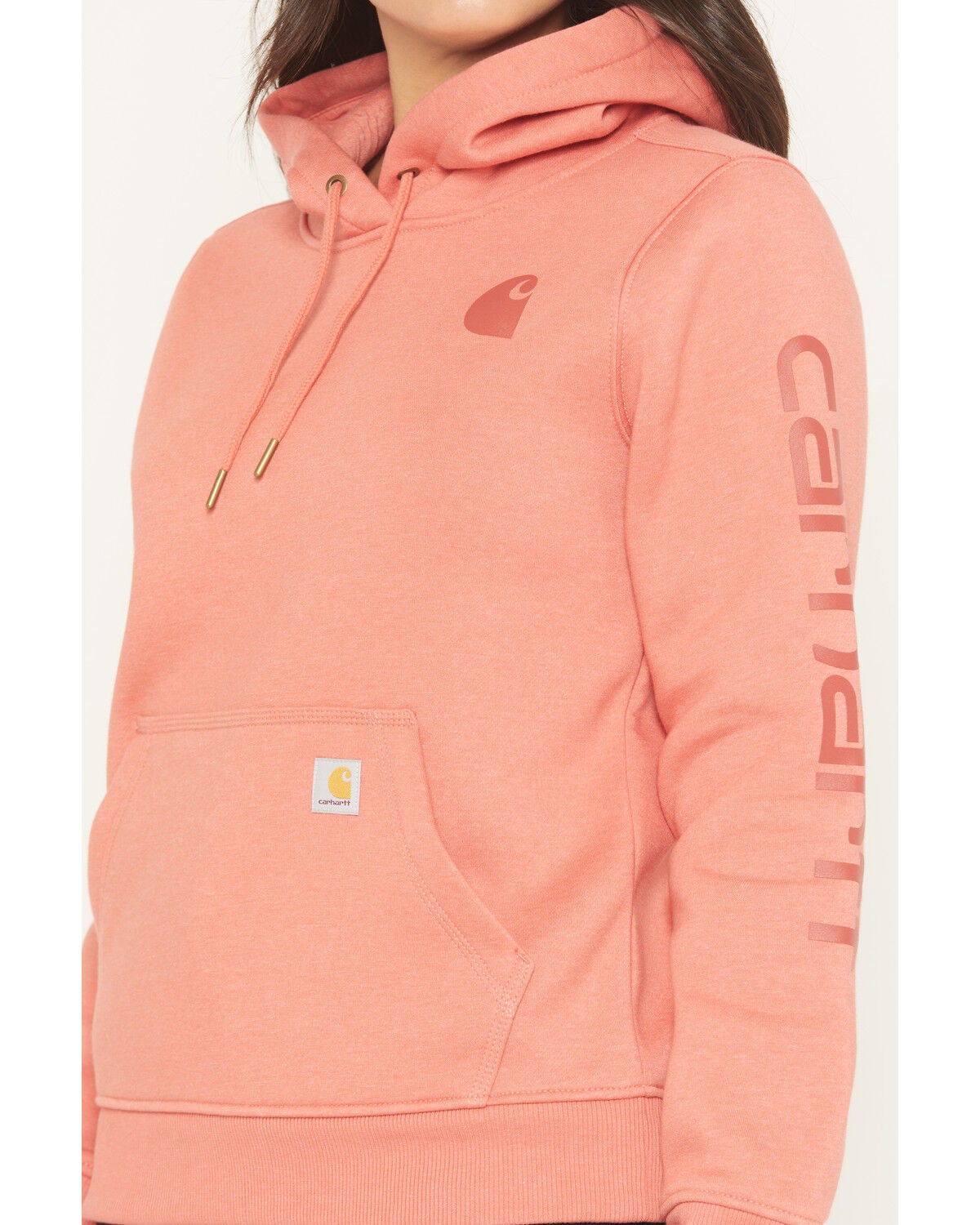 Image #3 - Carhartt Women's Relaxed Fit Midweight Logo Sleeve Graphic Hoodie, Light Pink, hi-res