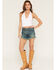 Image #1 - Wrangler Women's Dark Wash High Rise Reworked Denim Shorts, Dark Wash, hi-res