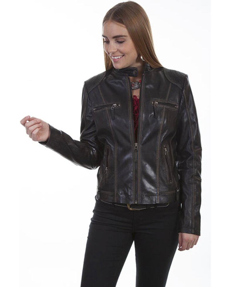 Scully Women's Black Leather Zip Jacket, Black, hi-res
