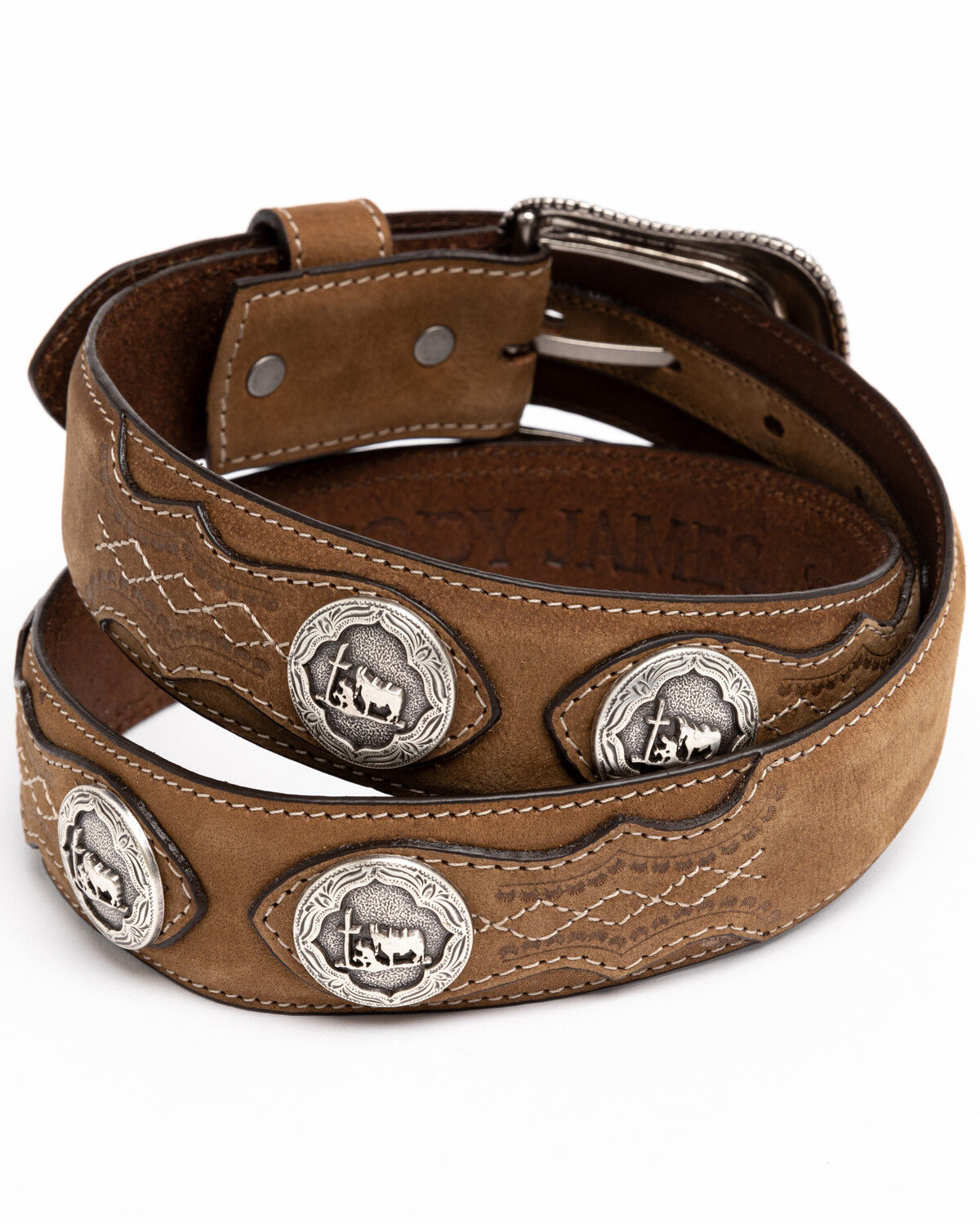 Image #2 - Cody James Men's Hair-On Praying Cowboy Concho Western Belt, Brown, hi-res