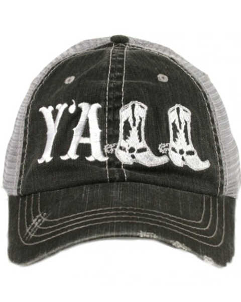 Katydid Women's Y'all Boots Embroidered Mesh-Back Ball Cap , Grey, hi-res