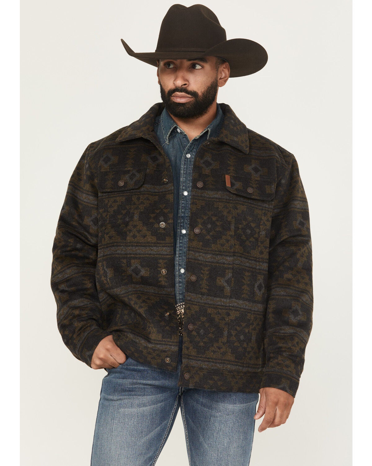 Cinch Men's Southwestern Print Trucker Snap Jacket, Charcoal, hi-res