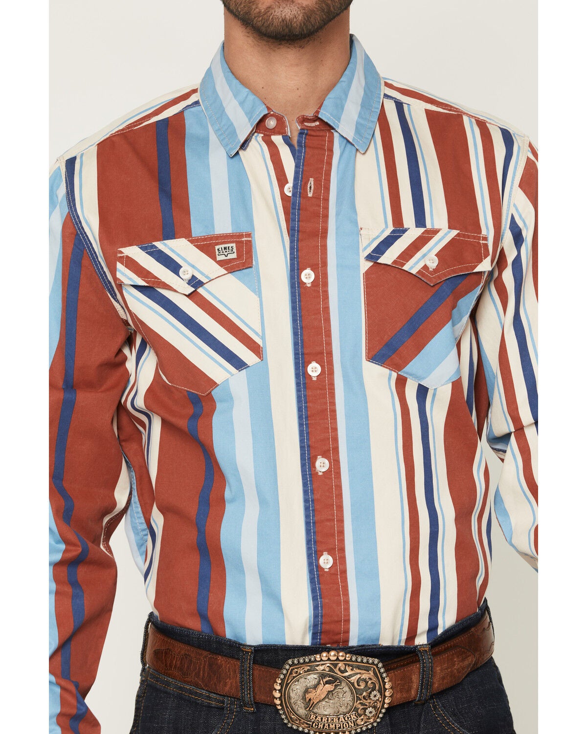 Image #3 - Kimes Ranch Men's Clancy Stripe Print Long Sleeve Button-Down Western Shirt, Red, hi-res