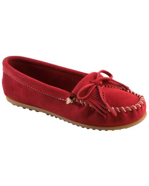 Image #1 - Women's Minnetonka Suede Kilty Moccasins, Red, hi-res