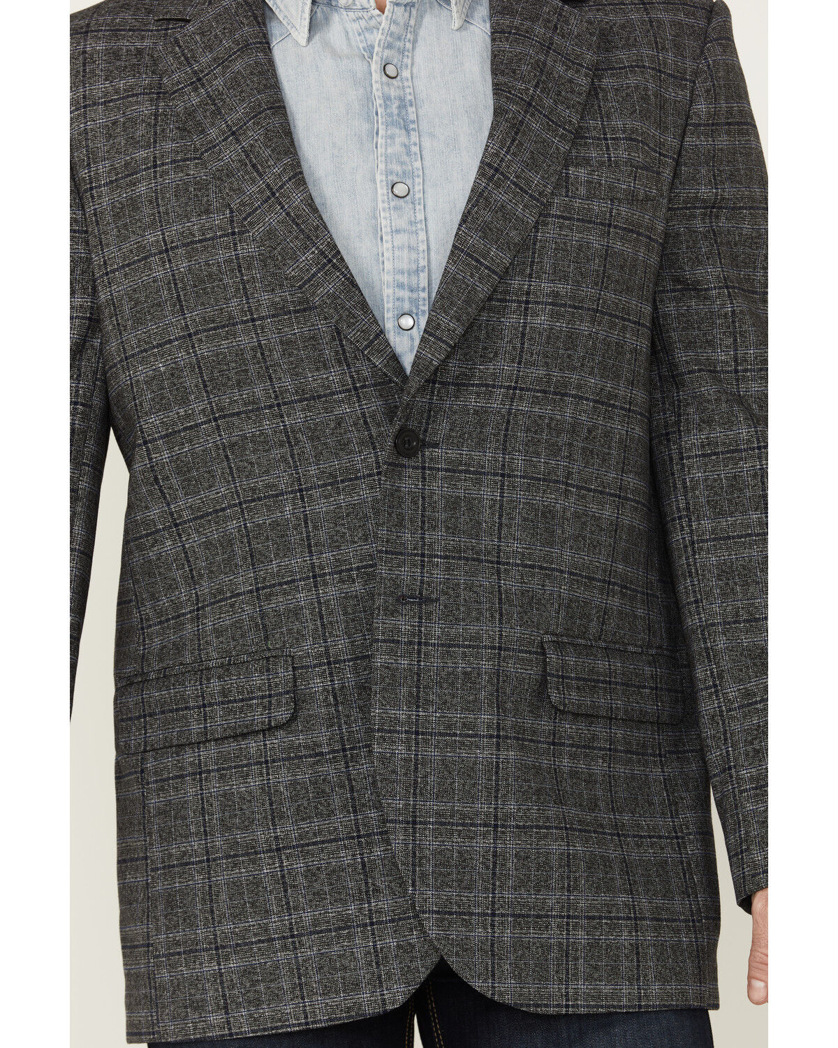 Image #3 - Rock & Roll Denim Men's Plaid Print Button-Down Sport Coat, Charcoal, hi-res
