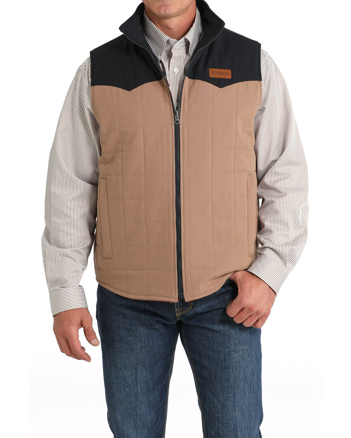 Image #5 - Cinch Men's Reversible Southwestern Print Quilted Vest, Khaki, hi-res