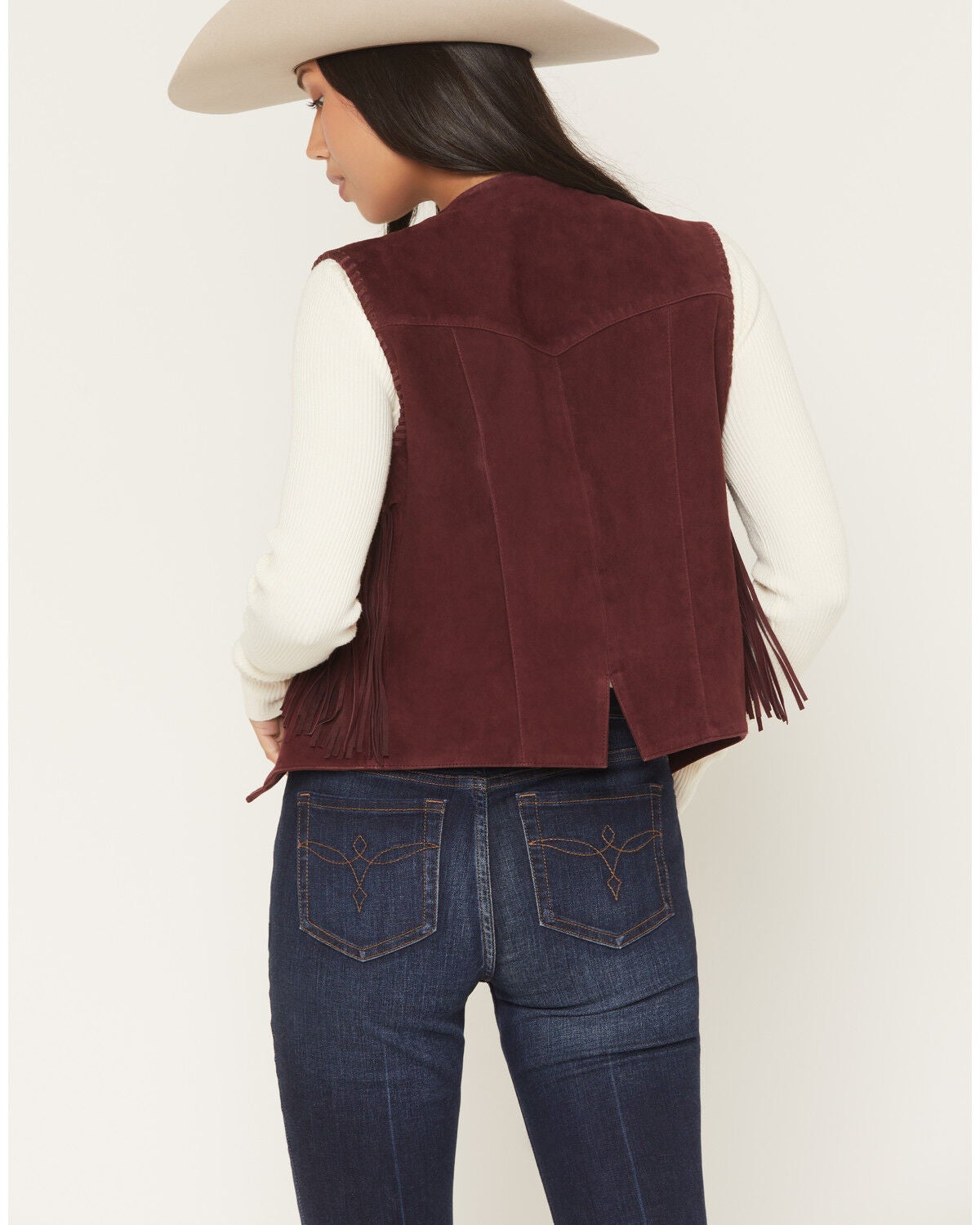 Image #4 - Scully Women's Suede Fringe Front Tie Vest, Ruby, hi-res
