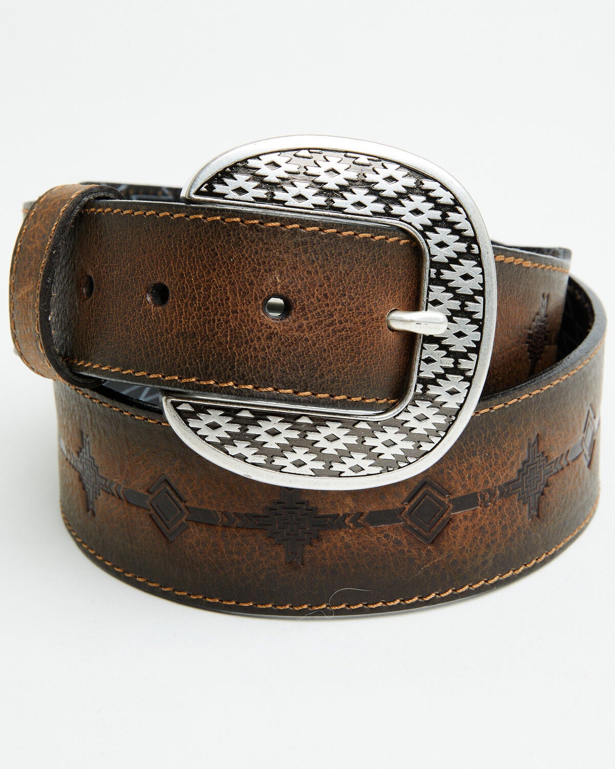 Image #1 - Red Dirt Hat Men's Southwestern Print Leather Belt, Brown, hi-res