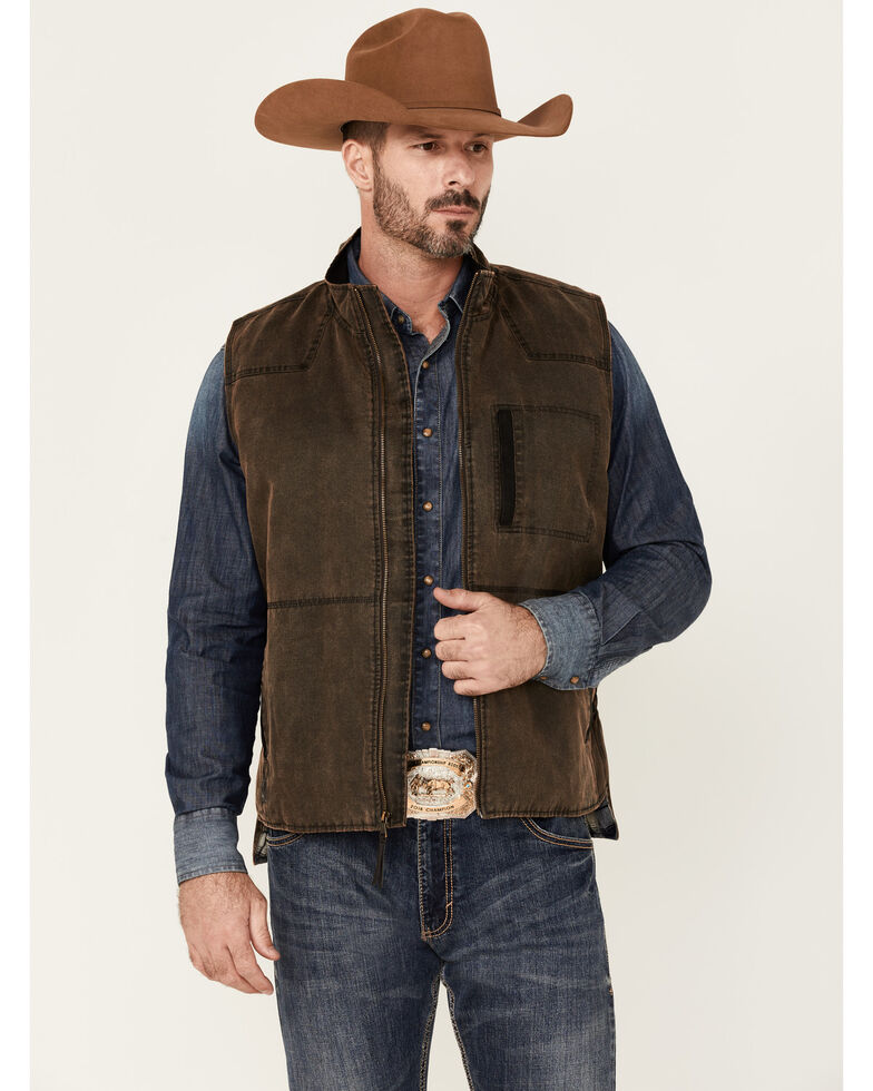 Cody James Men's Brown Pioneer Oilskin Flannel-Lined Zip-Front Vest , Brown, hi-res