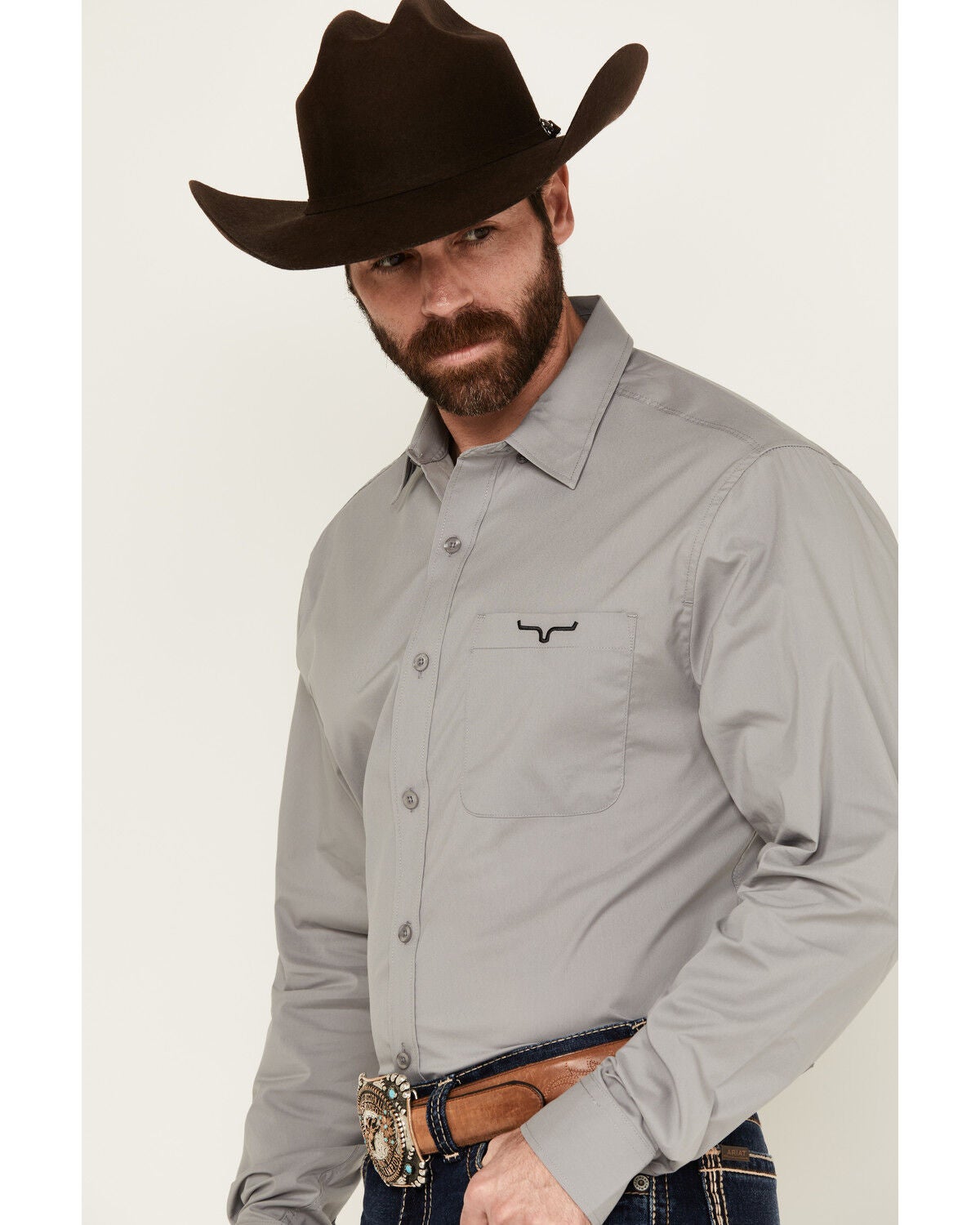 Image #2 - Kimes Ranch Men's Team Solid Long Sleeve Button-Down Performance Western Shirt, Grey, hi-res